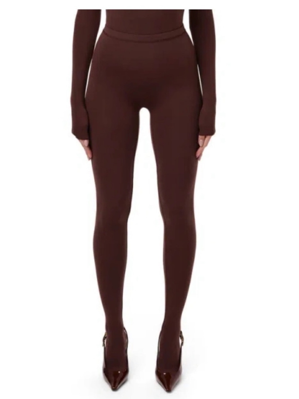 NAKED WARDROBE Closed Toe Leggings In Chocolate size xs